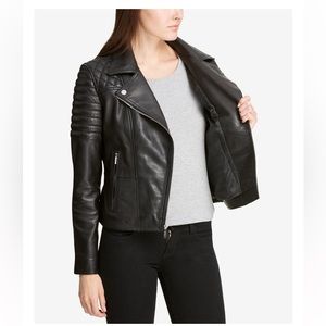 🚫SOLD DKNY Quilted Shoulder Leather Moto Jacket - Women’s black